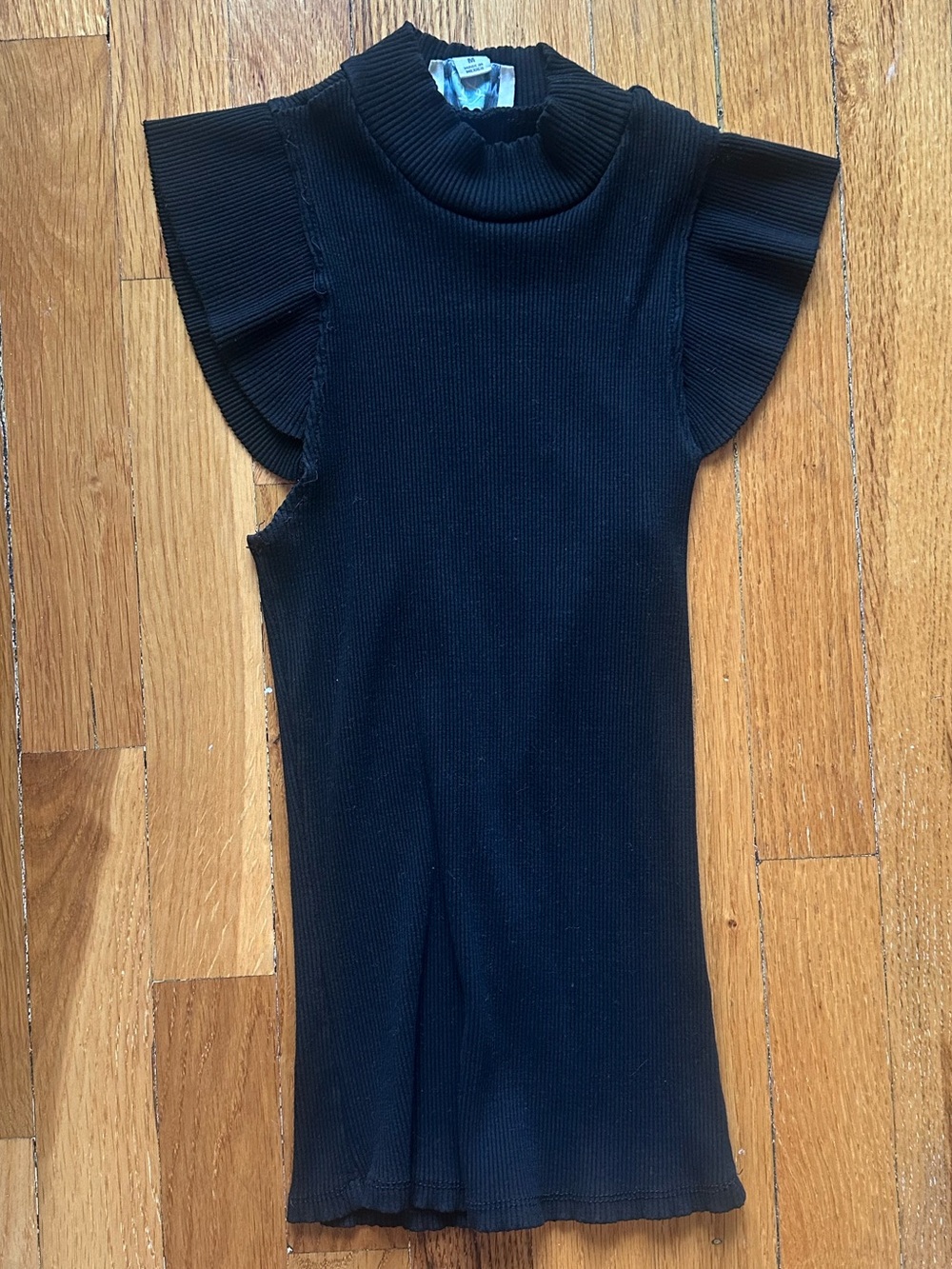 Women's Black Ribbed Flutter Sleeve Tank Top